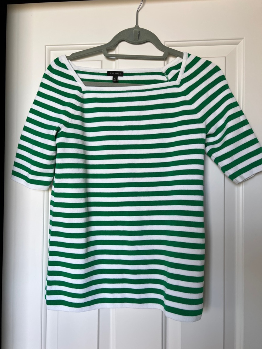NWOT Talbots Green & White Striped Boatneck Top Sweater